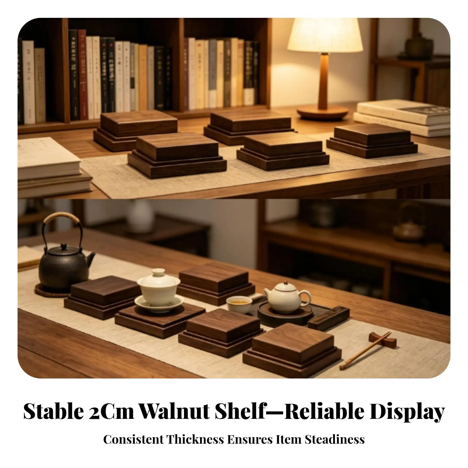 Walnut Display Base Modern Square Display Base Solid for Desk, Collectors