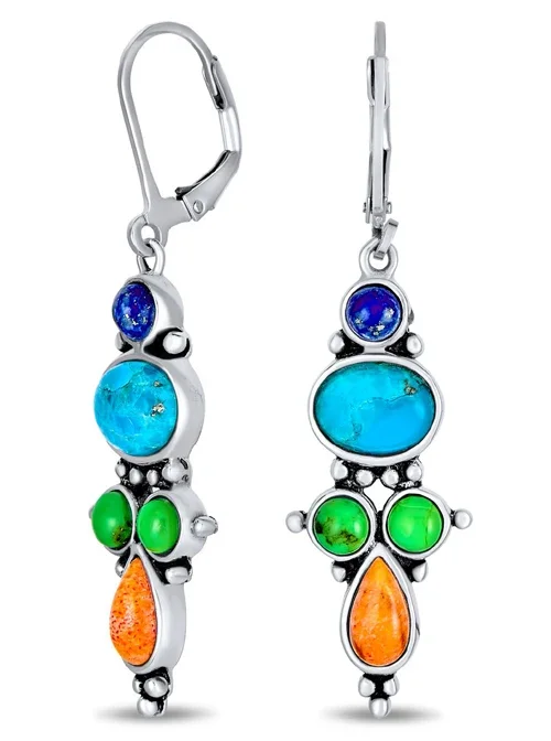 New Vintage Multicolor Stone Indian Jewelry Dangle Earrings for Women Retro Ethnic Tribal Drop Earring Statement Accessories