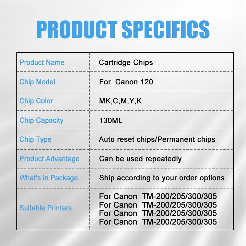 For Canon PFI-120 PFI120 Permanent Cartridge Chip For Canon imagePROGRAF TM-200  TM-205 TM-300 TM-305 Printer ARC Chips