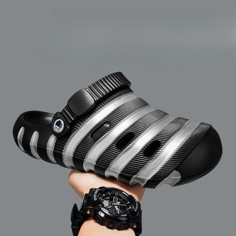 Sandals for Man 2026 New Fashion Stripes Eva Soft Anti Slip Thick Bottom Man Sandals Lightweight Comfortable Hollow Garden Shoes