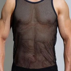 2023 American Style Summer Mesh Breathable Vests New Man Sheer Thin Style Solid Color Bottoming Shirt