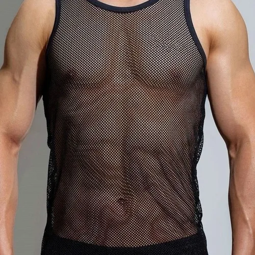 Imagen 1 del producto Chalecos transpirables de malla de estilo americano para hombre, camisa fina transparente de Color sólido, 2023
