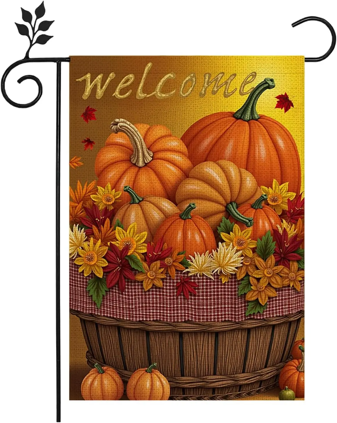 Fall Welcome Thanksgiving Pumpkin Small Garden Flag for Outside 12x18 Inch Vertical Double Sided Maple Leaves Autumn Burlap  SSL