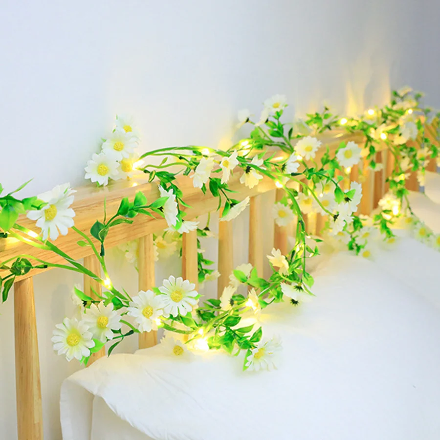 2/5M Artificial Flower Leaves Vine Led String Light Battery Powered Plant Fairy Garland Light For Christmas Wedding Party Decor