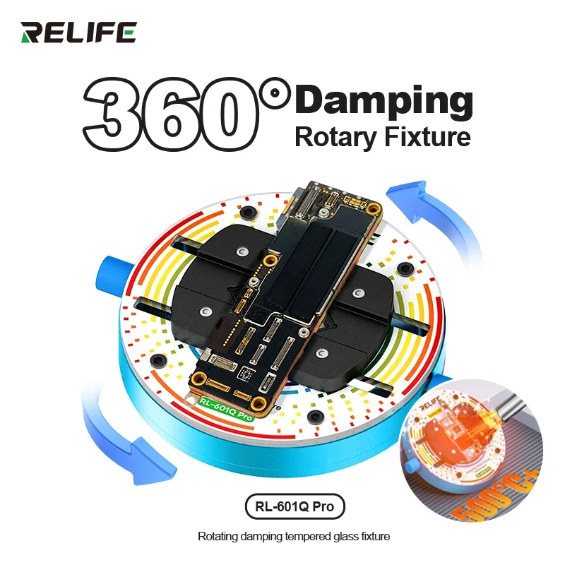 RELIFE RL-601Q Pro 360° Rotating Fixture Tempered Heat-insulating Glass for Various Mobile Phone Motherboards Repair Tools