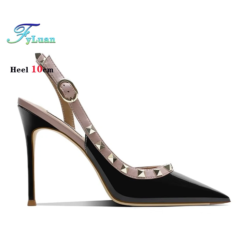 FyLuan New Lady Fine Heels Pointed Sandals Spring Summer Fashion Metal Rivet High Heel Shoes with Multi Color Luxury Slim Pumps