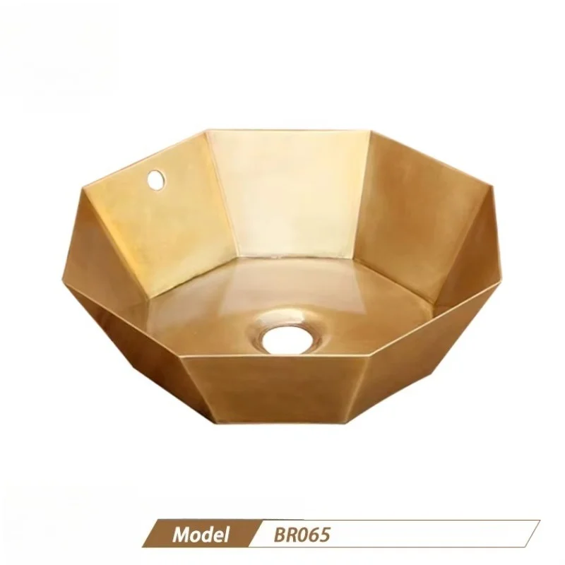 Octagonal design brass natural color wash basin round bowl bathroom wash basin sink