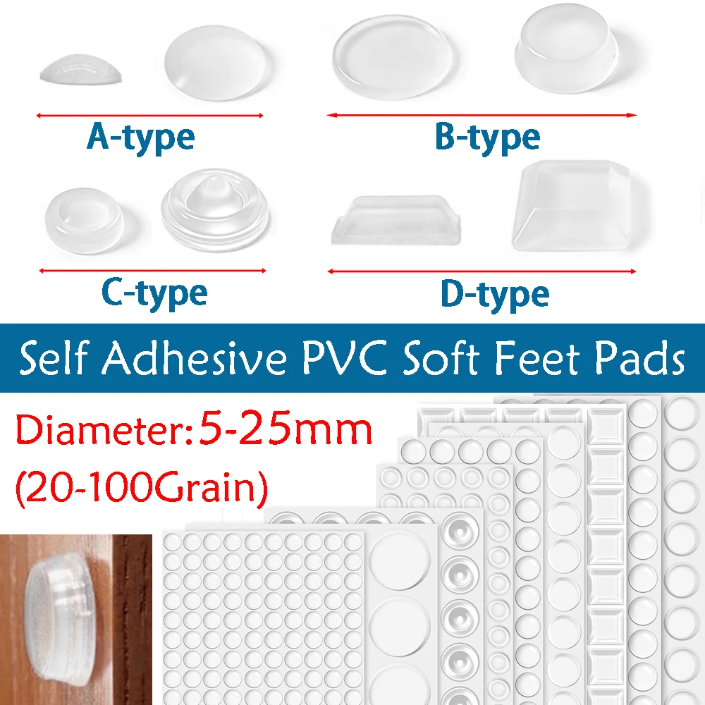 PVC Translucent Rubber Bumper Feet, Self-Adhesive Transparent Pads For Furniture, Cabinet Door Silicone Buffer Stopper