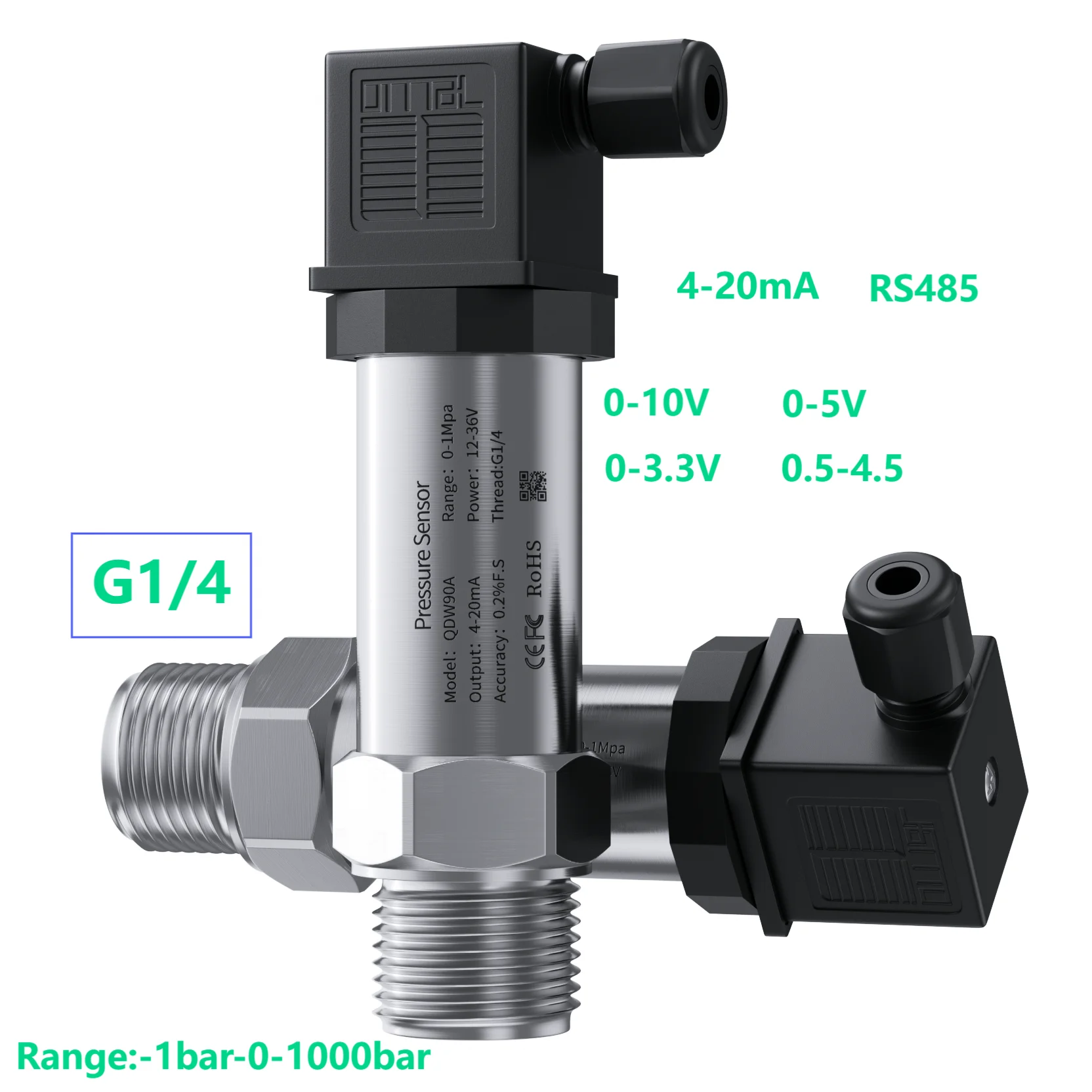 G1/4 Pressure Sensor Transmitter Hersman  0-1000bar 50bar -1bar 1bar Smart Hydraulic Pressure Transducer Gauge 4 20ma 0-5V