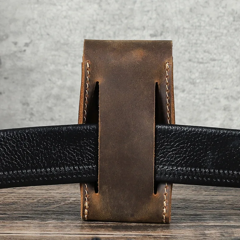 Retro crazy Horse leather folding knife storage set, fashionable outdoor tools, wear-resistant genuine leather waist bag