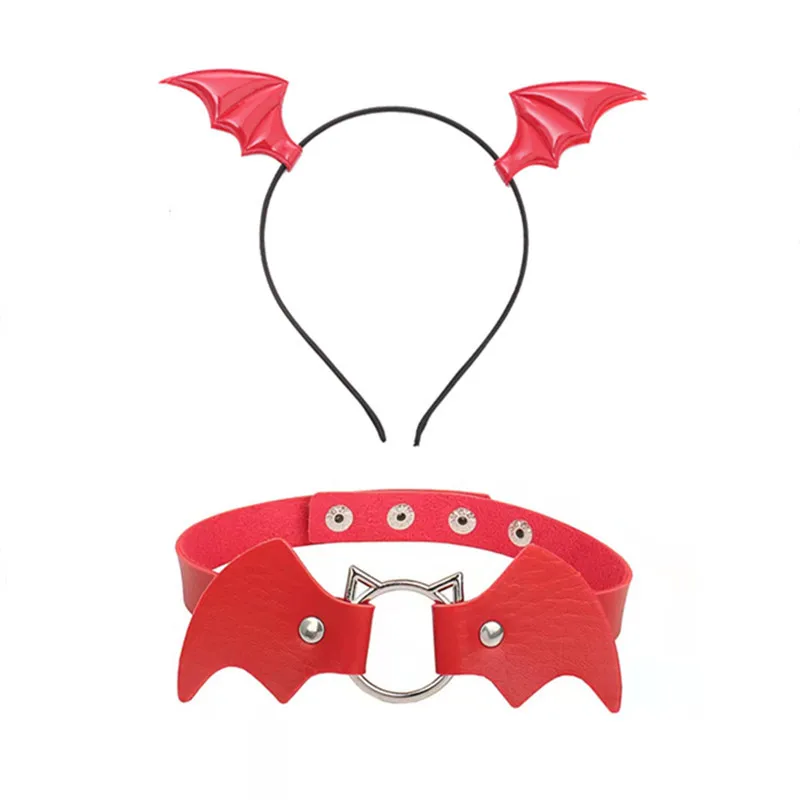 Punk Bat Wings Headband Choker Suit Women Girls Devil Cosplay Hairpin Anime Gothic Headwear Halloween Hair Accessories Jewelry