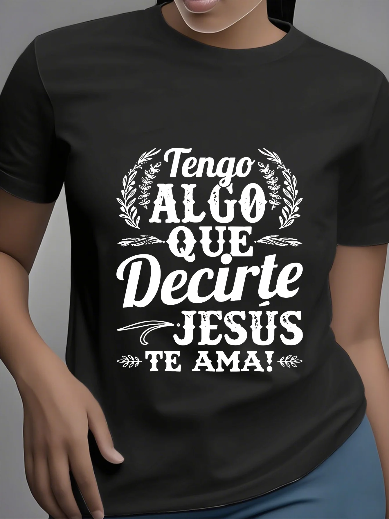 Damska jasnoniebieska religijna hiszpańska koszulka - Wyznanie Wiary Chrześcijańska koszulka z krótkim rękawem, miękka, codzienna, do użytku na co dzień i do modlitwy.