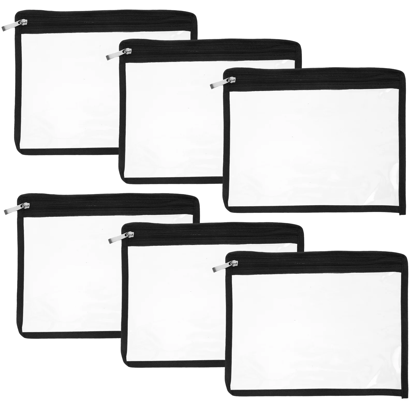 

6Pcs PVC Clear Zipper Pouches Black Pencil Bags Multipurpose Waterproof Document Organizer Travel Storage Bag