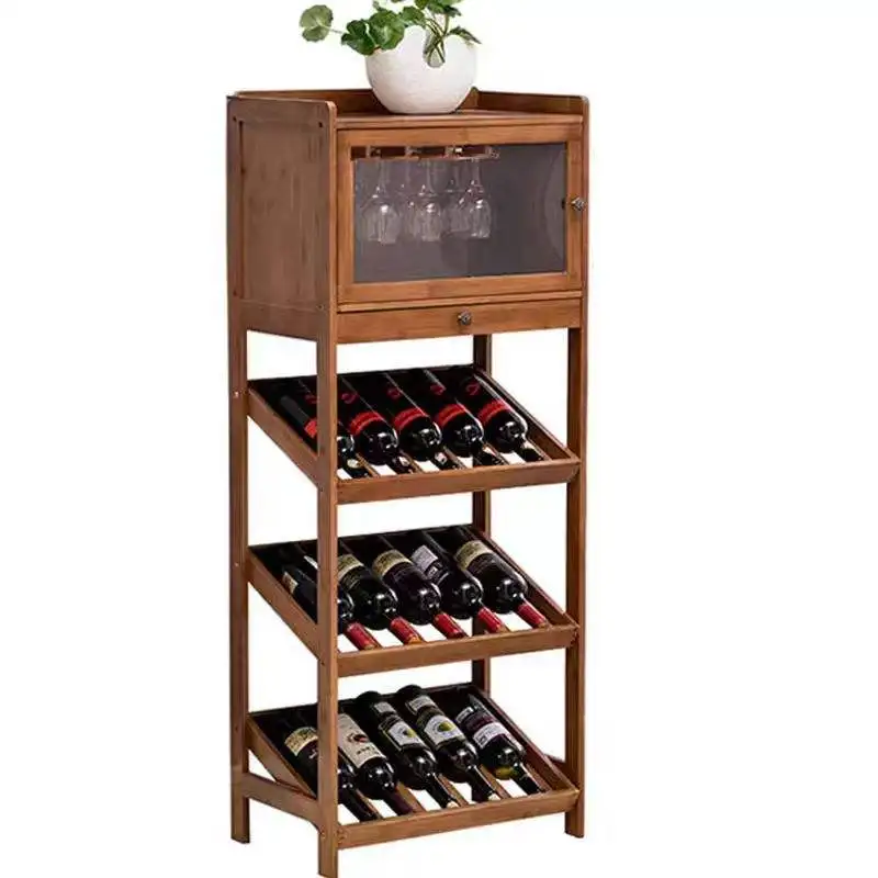 

Bamboo Wine Rack, Sturdy and Durable Countertop Wine Storage Cabinet Shelf for Pantry - 4 Tiers 15 Bottle Wine Rack