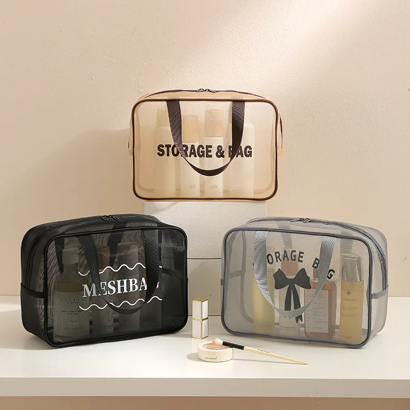 Sac de rangement en maille anti-éclaboussures, sac de voyage respirant pour cosmétiques, sac de rangement de haute qualité pour maquillage.