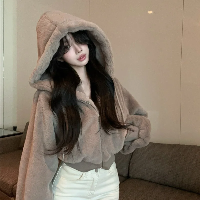 

Lu Thiened ort Jaet Soft Plu Hooded Coat Street Sle Lantern Sve Spring Faion for Young Women in China