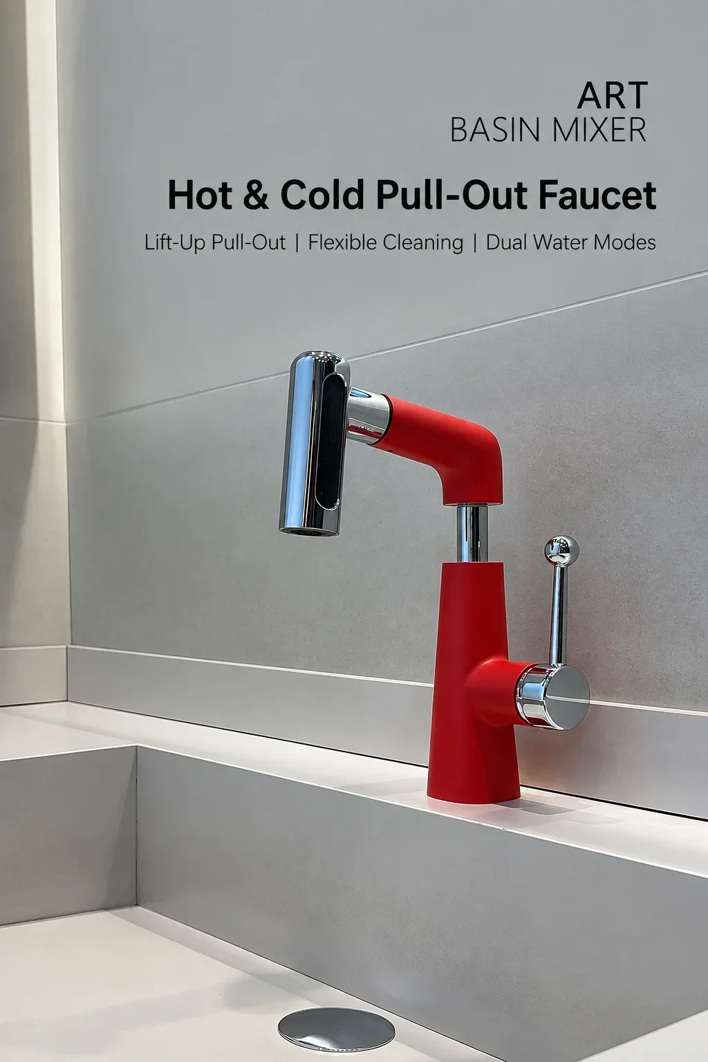 Height Adjustable Bathroom Sink Faucet 360° Swivel Pull Out Sprayer Hot Cold Brass Basin Mixer Tap Single Handle