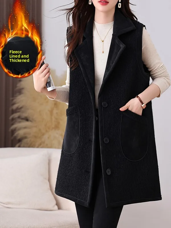 

Faionable plus Size Women's Mink Velvet Loose Warm Vest Jaet Street Sle Regular Fit Single Button Closure Winter Coat