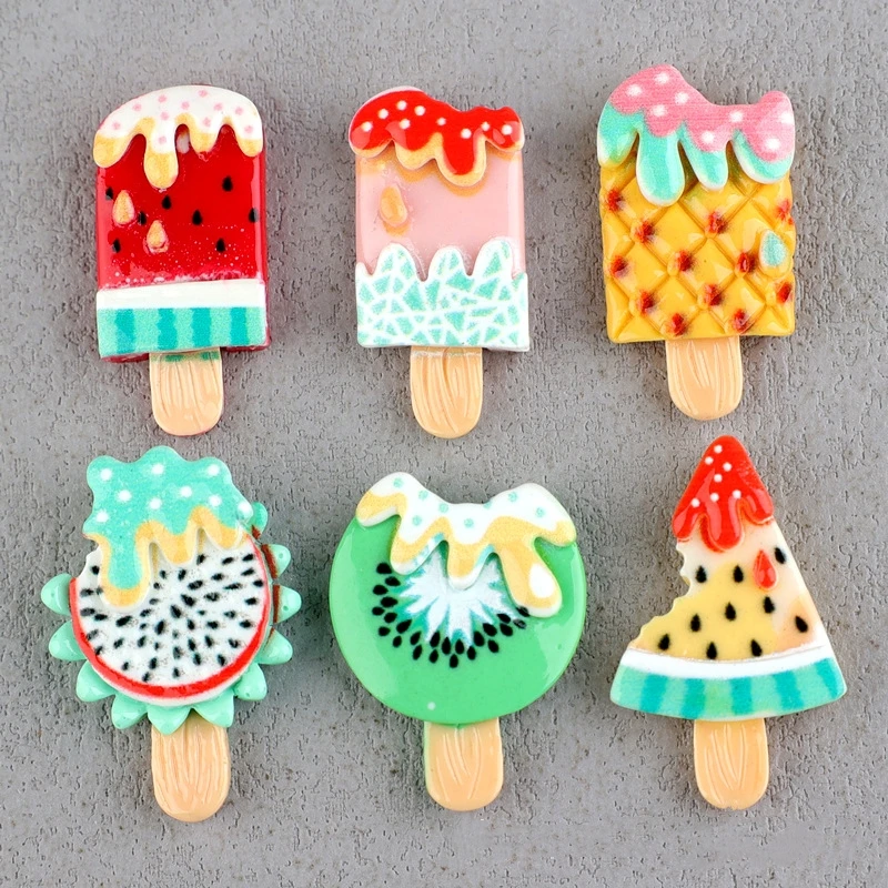 10Pcs New Kawaii Fruit Ice Cream Resin Scrapbook Diy Jewellery Hairpin Accessories Decorate Craft Simulated Watermelon Charm