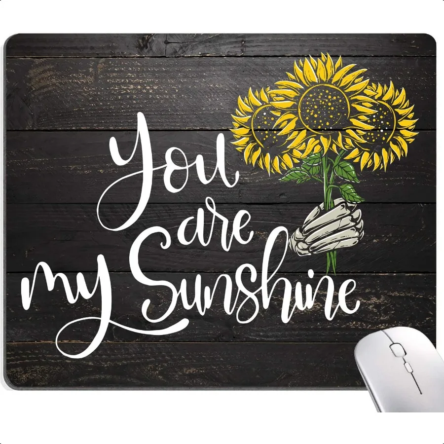 Suower 'You Are My Sunshine' Black Wood Gaming Mouse Mat Square Waterproof NonSlip Rubber Base Office Laptop Mouse Pad
