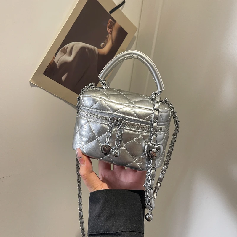 

Цельная стеганая сумка на цепочке однотонного цвета, универсальная женская сумка через плечо, ручная сумка через плечо, маленькая квадратная сумка для губной помады