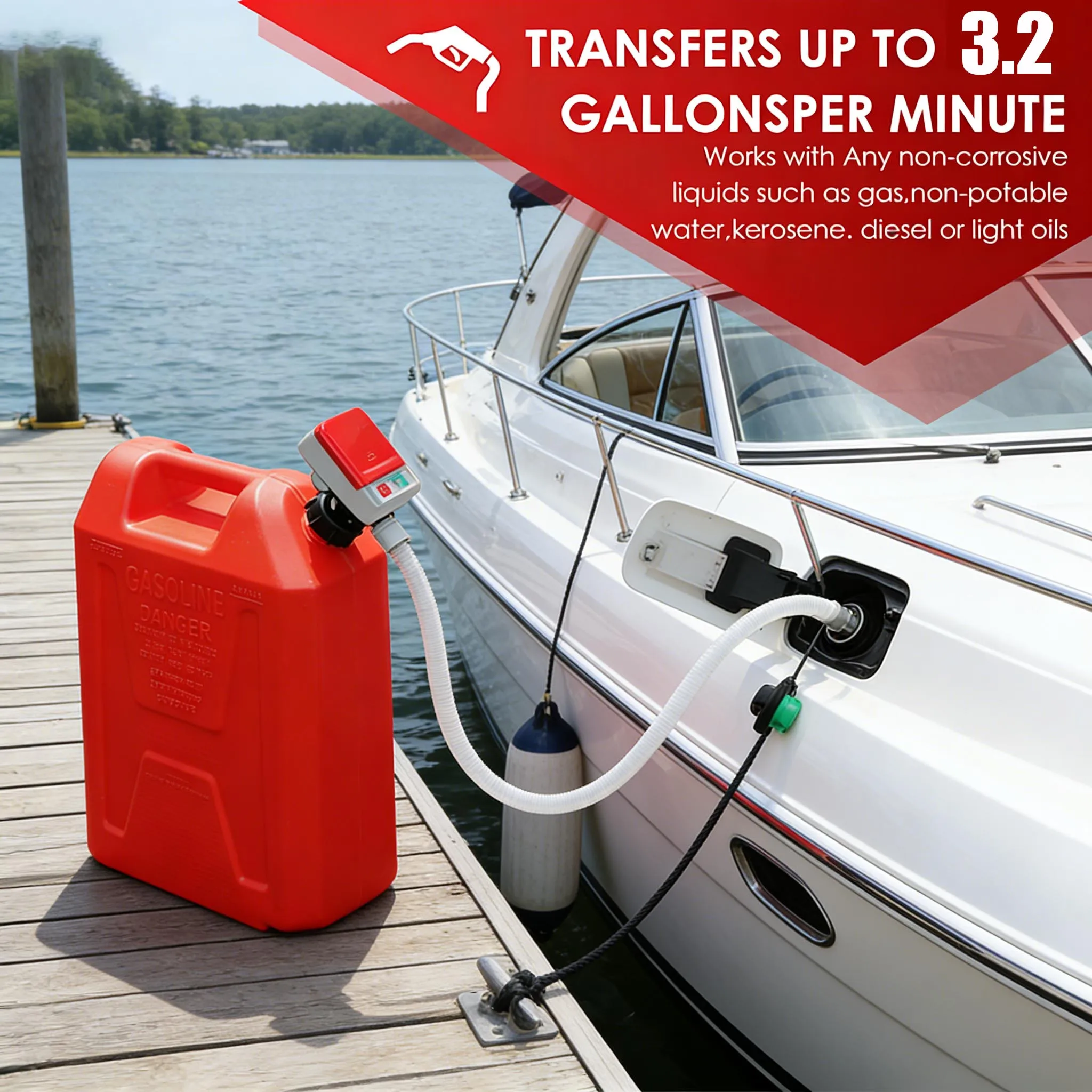 

Electric Oil Pump Fuel Transfer Pump with 4 Tank Adapter 51 Inch Hose Auto-Stop Sensor Leak Protection USB for Auto Fuel Transfe