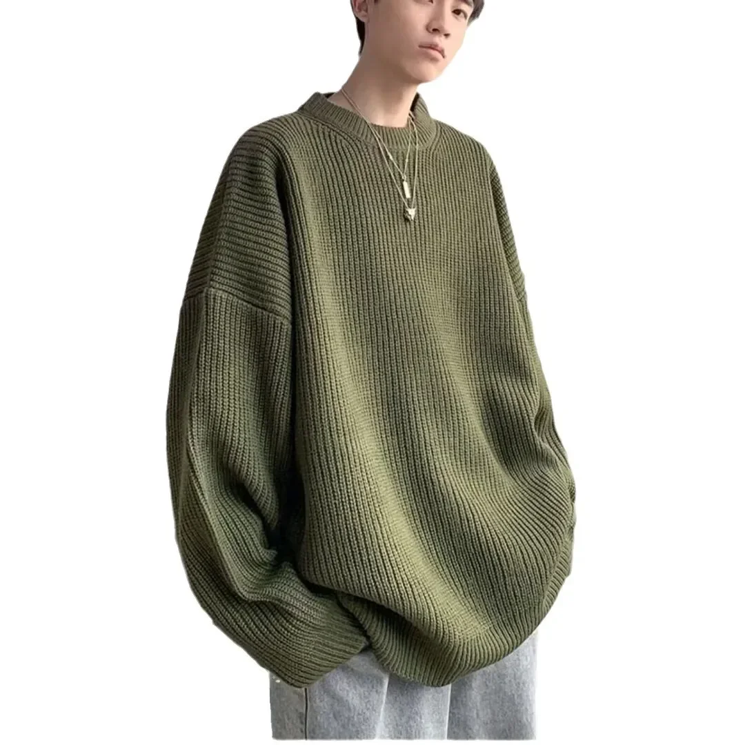 Pullovers Knitted O Neck Sweaters Men Long Sleeve Solid Jumpers High Street Loose Slight Strech 2024 Standard Wool Winter