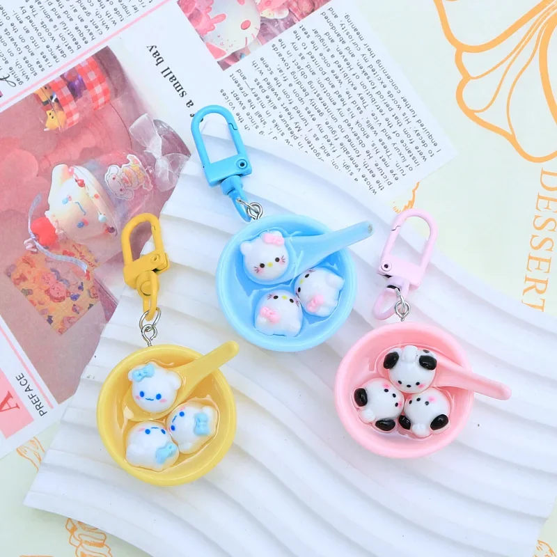 

Hello Kitty Sanrio Rice Ball Bowl Keychain Kuromi Melody Pochacco Pendant Key Ring Backpack Charms Car Decor Bag Accessories