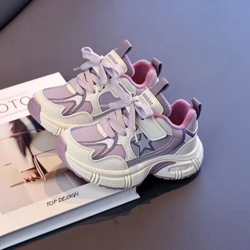 

Kids Winter Warm Plush Lined Sneakers Breathable Running Shoes for Boys Girls Soft Sole Thick Cushion Chunky Casual Sports Shoes