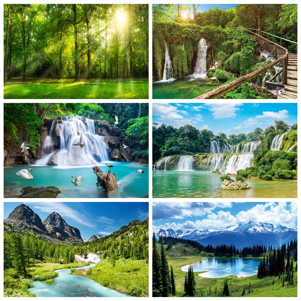 

Summer Natural Scenery Backdrop for Photography Mountain Waterfall Forest Flower River Landscape Baby Portrait Photo Background