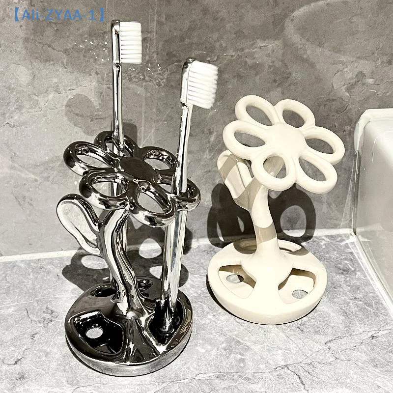 

Ceramic Toothbrush Holder 6 Slots Flower Shaped Bathroom Storage Holder Easy To Clean Luxury Toothbrush Rack Supplies【ZYAA-1】