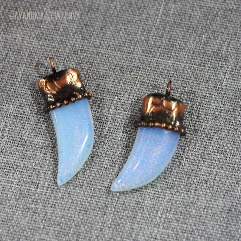 

10Pcs Antique Bronze Color Geometric Horn Tusk Tin Alloy Glass Opal Wholesale Jewelry Handmade Vintage Soldered Pendant PM41051