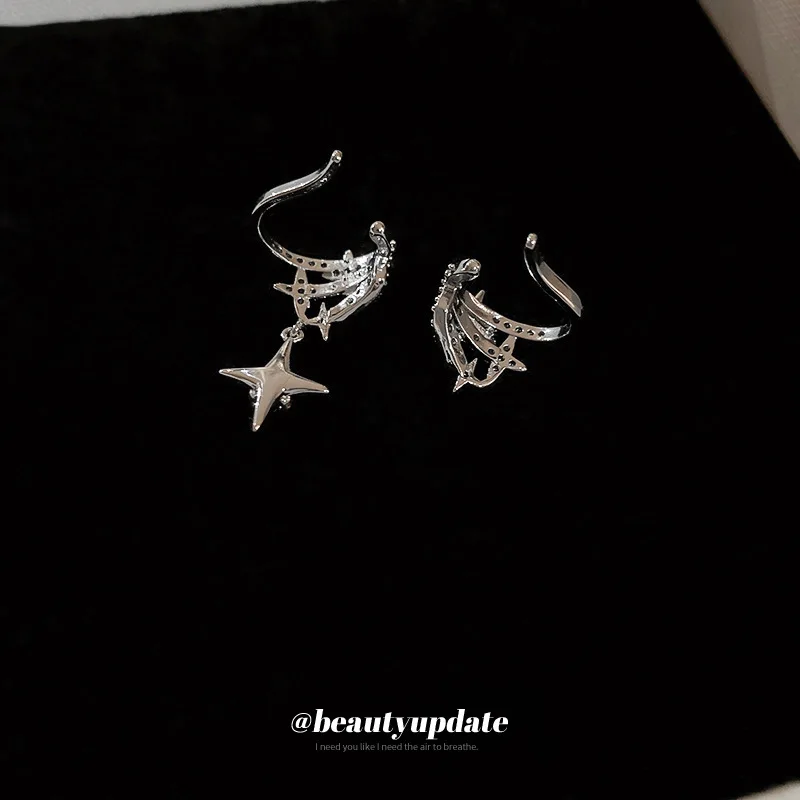 New Zircon Minimalist Style Clip Niche Light Luxury Asymmetrical Non-Pierced Bone Versatile Earrings Women Trendy Party Elegant