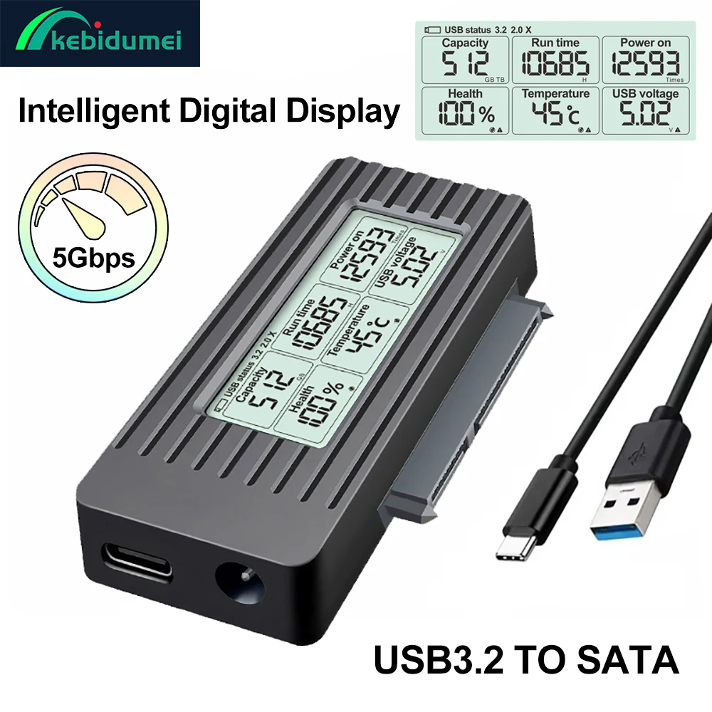 Kebidumei USB zu SATA Adapter Konverter Kabel USB3.2 zu SATA Konverter für 2,5 3..5 Zoll Festplatte Externe Adapter Zubehör