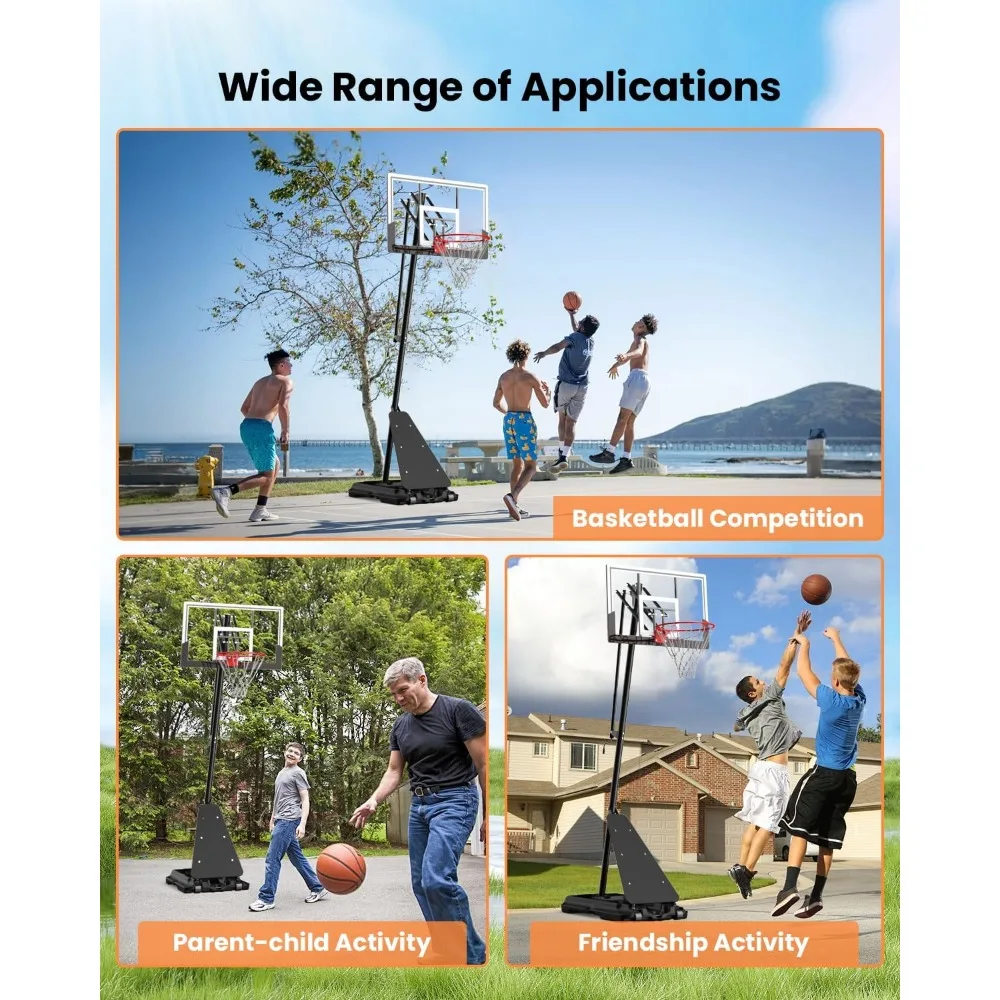 Obras de baloncesto ajustables para exteriores: aros en el suelo de 10 pies de altura con tablero inastillable y estilo profesional para mayor durabilidad