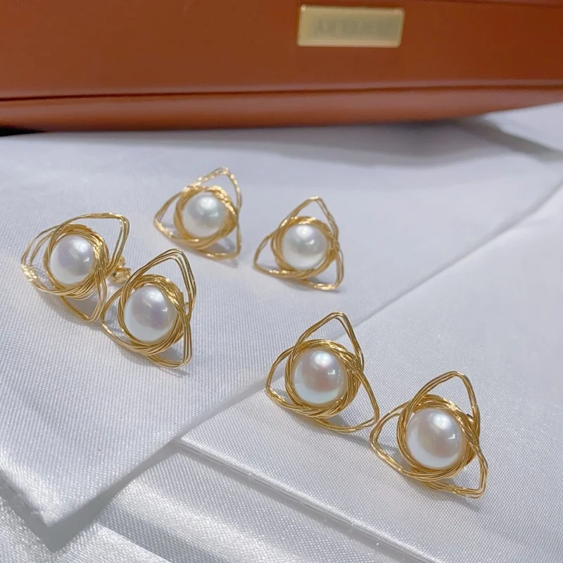 

SGARIT Trending Pearl Jewelry DIY Geometric Stud Earrings 14k Filled Gold Natural Freshwater Pearl Earring Jewellery