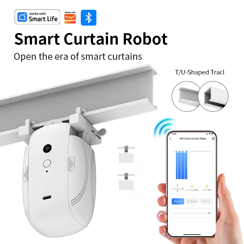 Bluetooth Automatic Curtain Opener Closer Robot Smart Curtain Motor Timer Voice Control for Track Curtain Work with Alexa Google