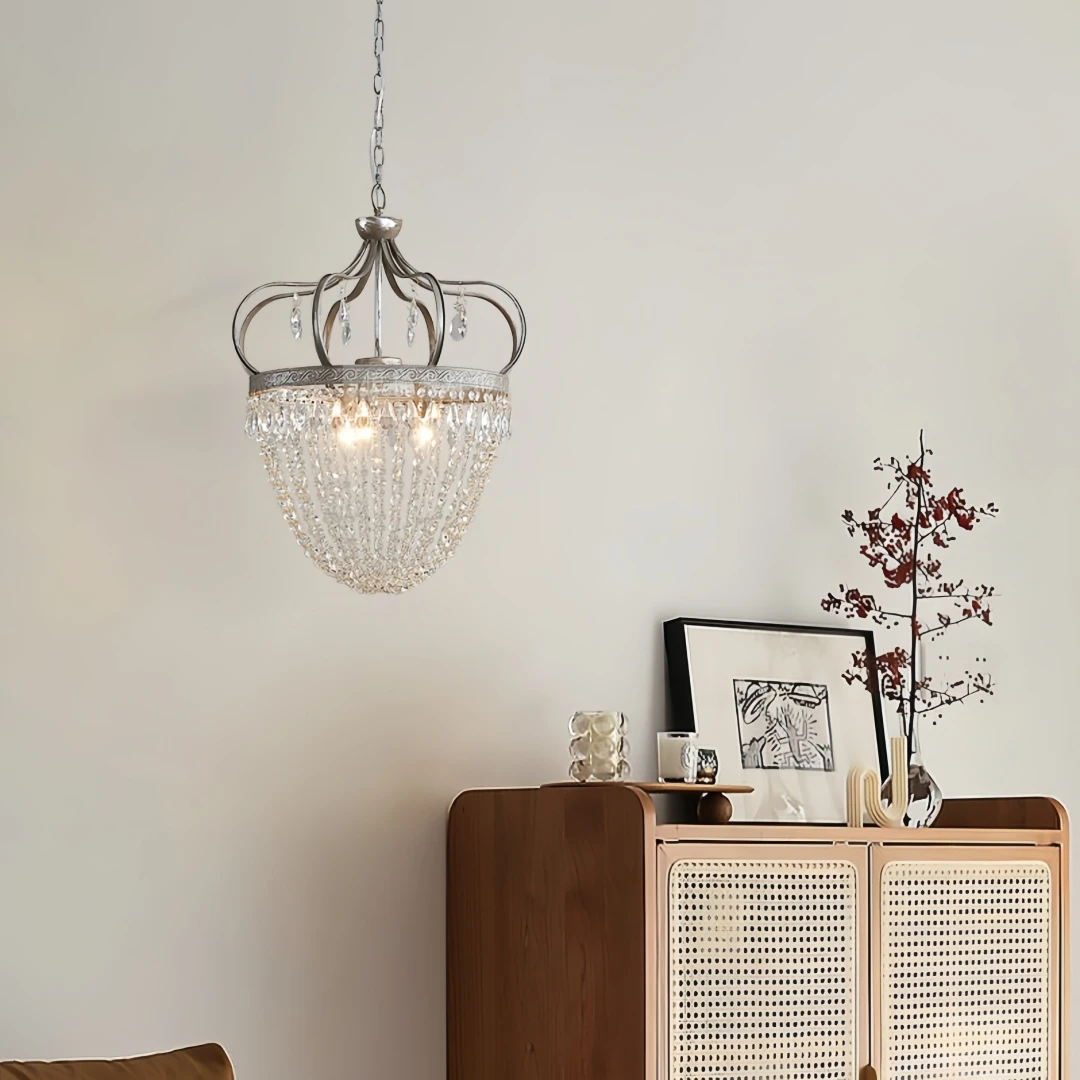 Vintage Crown Crystal Chandelier 3-Light E27 90-260V Metal Pendant Light Adjustable Chain Lamp  Living Room Decor 53 x 61cm