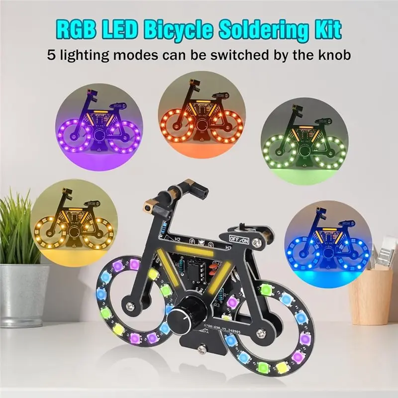 ABUN-DIY Bike Soldering Project Bicycle Electronic Suite With SMD RGB LED Lights Knob Control For STEM Education Gift