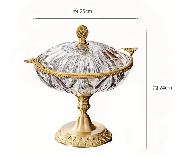 Pure Copper Ornament Crystal Glass Tall Fruit Plate European American French Home Handicrafts Living Room Model Room Guo Lou