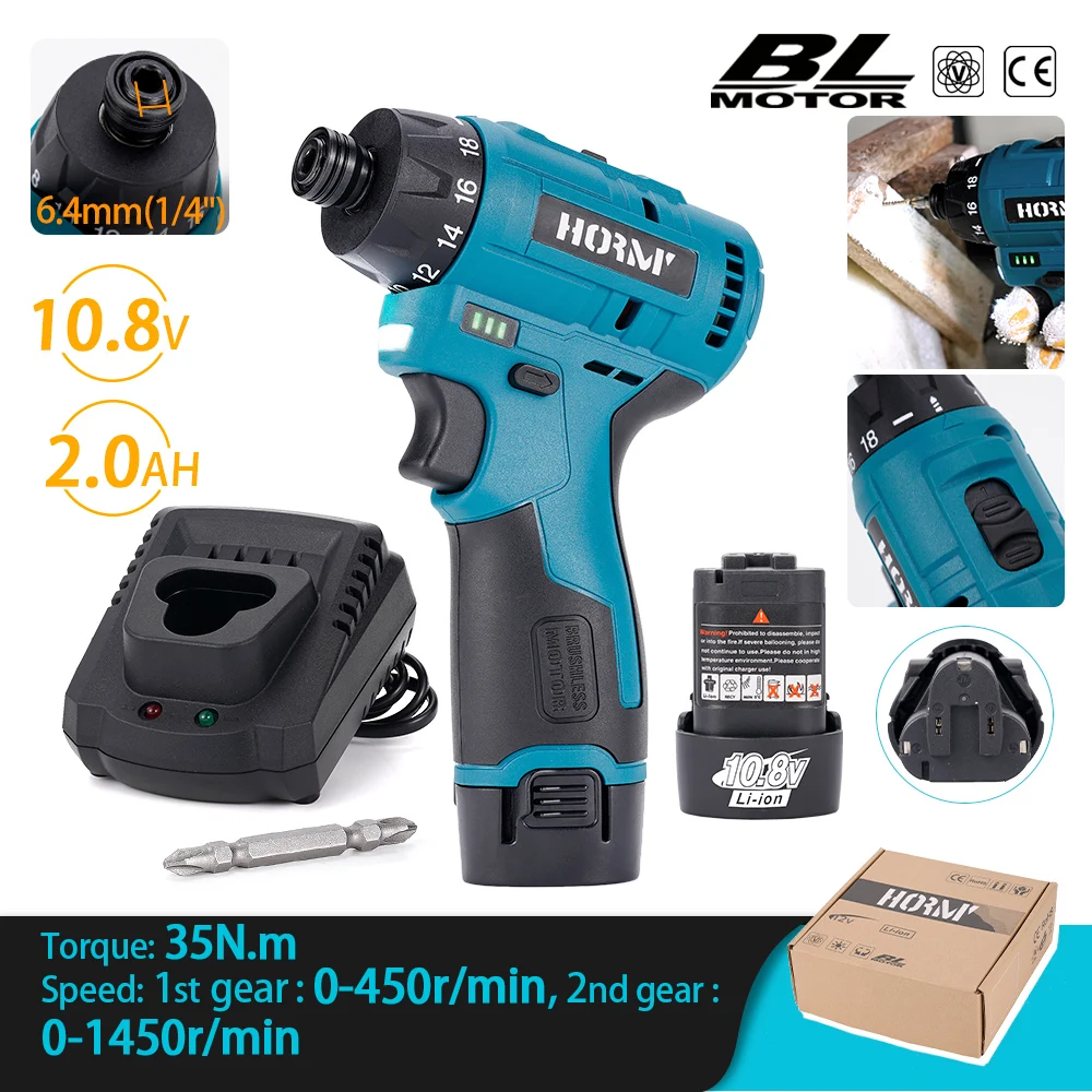 10.8V 35N.m Cordless Electric Screwdriver Dual Speed Brushless Motor 1/4 inch Mini Drill Driver For Makita Battery Power Tool