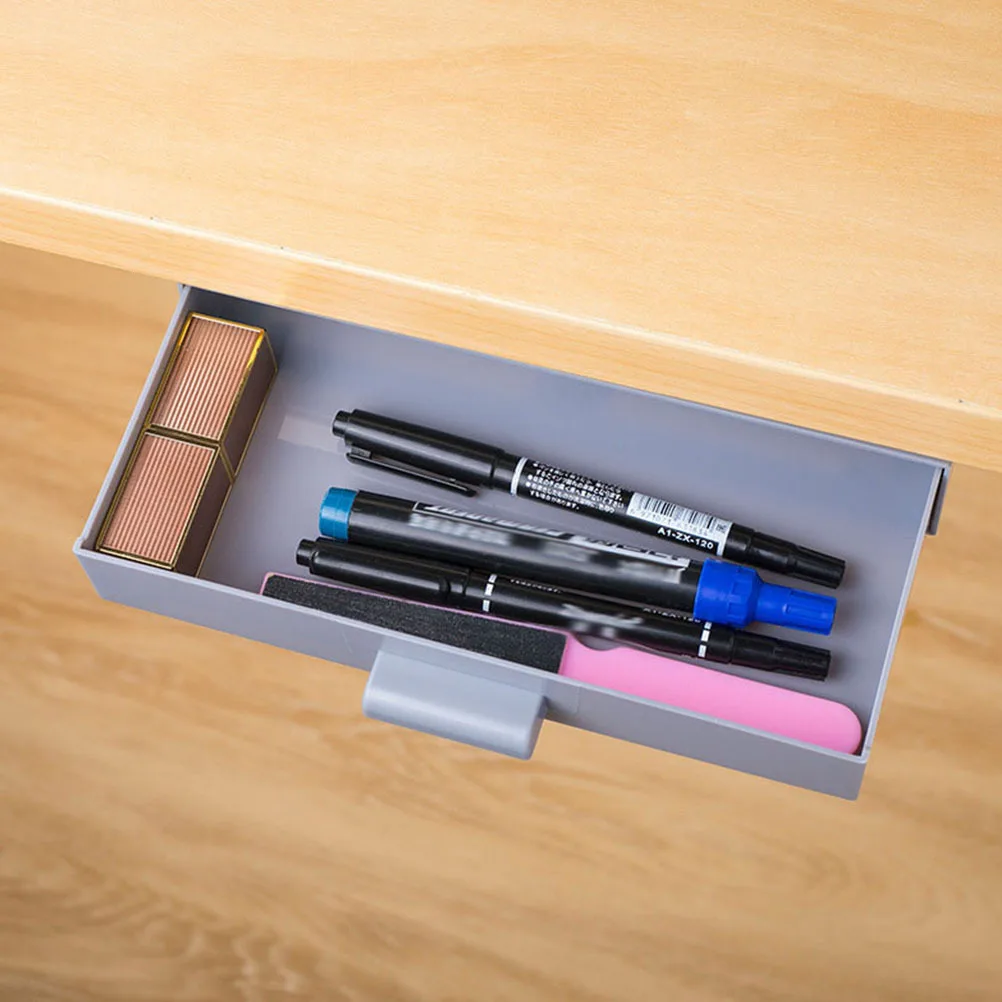 

2pcs Desk Bottom Storage Box Hidden Drawer Style Organizer Adhesive Plastic Holder For Office Stationery Sundries Keeper