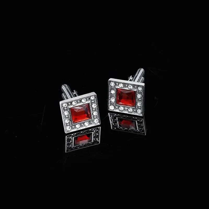 1Pair French Zircon Square Cufflinks Fashion Men\'s Business Banquet Suit Shirt Cuffs Buttons Luxury Wedding Cuff Links Gifts