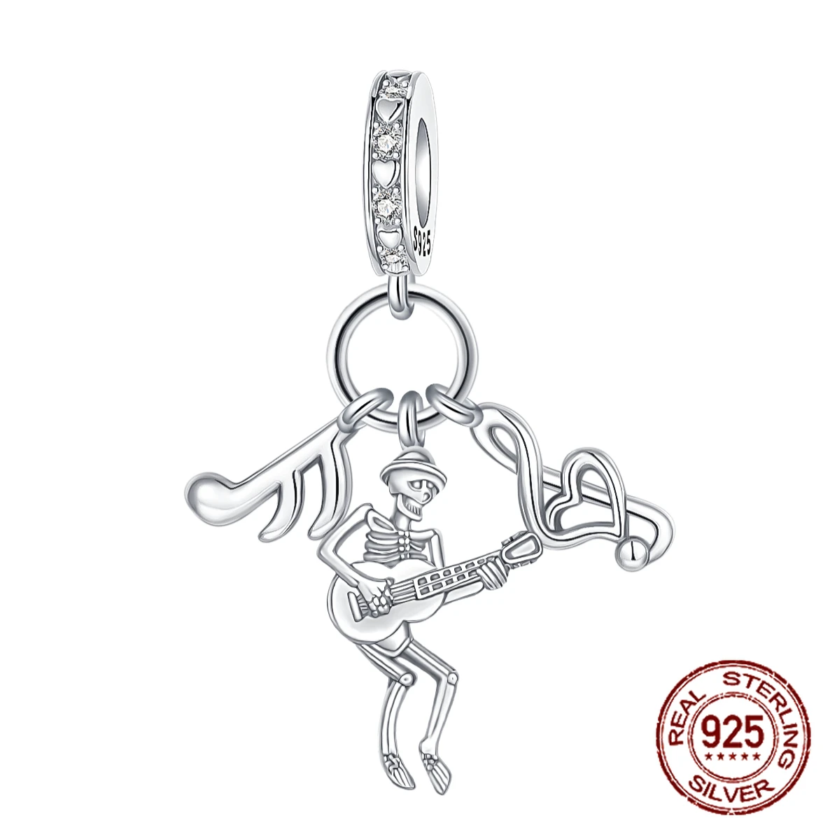 

925 Sterling Silver Musical Note Gothic Style Skeleton Pendant Charm Fit Original Charms Bracelets Women DIY Jewelry Gift
