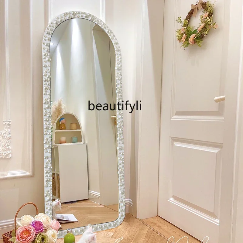 ss new styelgirls' bedroom pearl fitting mirror against the wall Entrance entrance Full body clothing store Arch full-length mir