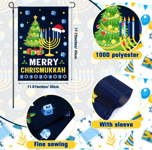 Merry Chrismukkah Garden Flag Double Sided 12 X 18 Inch Menorah Christmas Tree H RRM IIX SSL