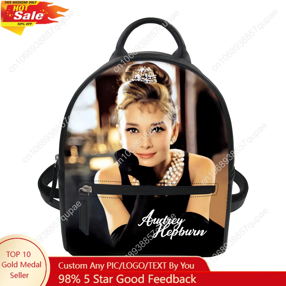 

Audrey Hepburn Movie Star Custom Backpack Purse Carter Schoolbags Double Shoulder Bag Mini Daypack Leather Travel Bag