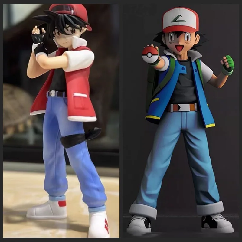 

18cmPokemon Masters Ash & Red Pokedex Scale Figure Adventure Journey Poseable Statue AnimeTrainer Collectible Model with Display