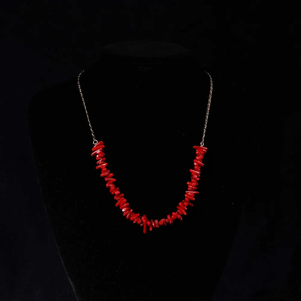 

Bohemia Irregular Red Natural Coral Necklace Handmade Vintage Choker Pendant Statement Party Jewelry Stone Beads Chain
