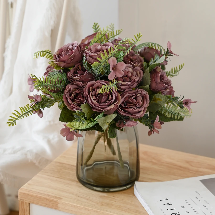 3 Stück Künstliche Blumen Seiden-Pfingstrosen Vasen Heim Tisch Herbst Deko Festival Hochzeit Brautsträuße Outdoor Garten DIY Geschenke – Detail 3